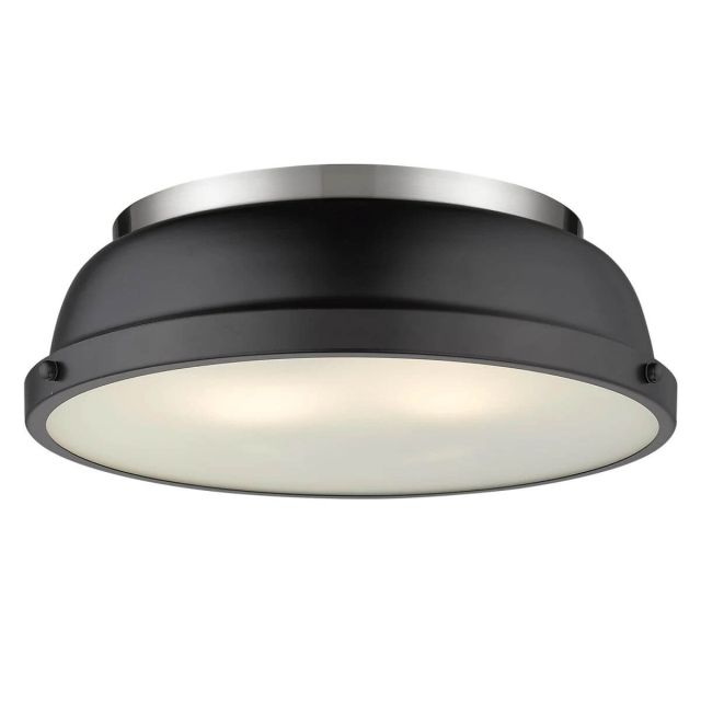 Golden Lighting Duncan 14 inch Flush Mount in Pewter with a Matte Black Shade - 3602-14 PW-BLK